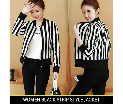 Women Black Strip Style Jacket
